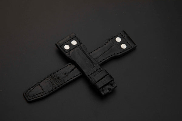 BLACK CROCODILE BELLY LEATHER STRAP - Lac Crado 