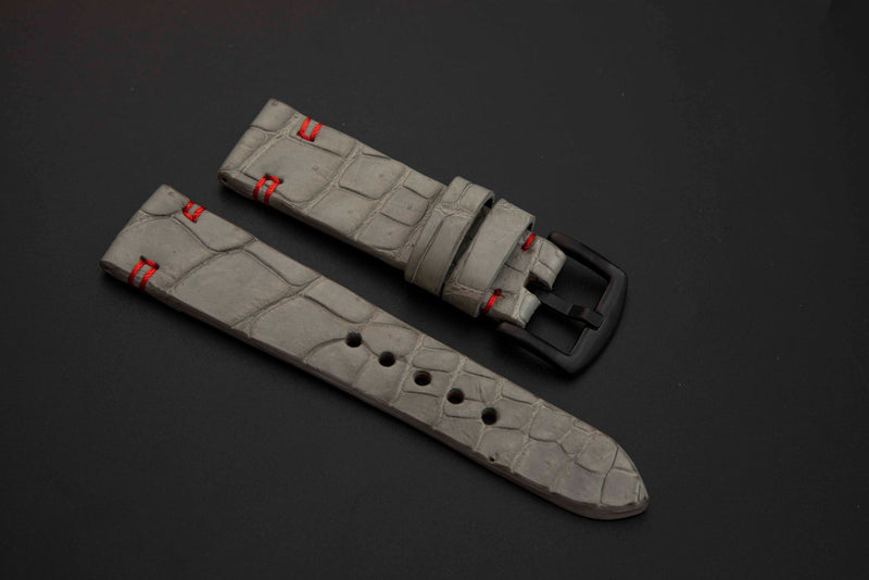 GREY CROCODILE BELLY LEATHER STRAP