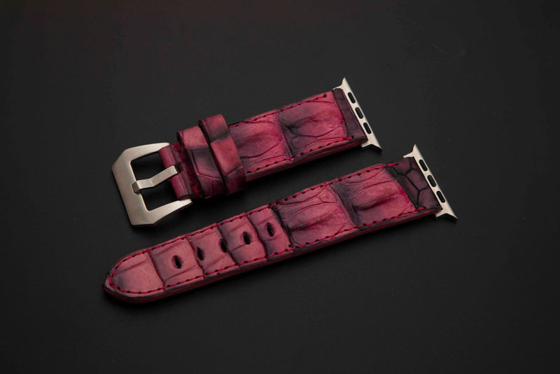 PINK&BLACK CROCODILE HORNBACK LEATHER STRAP