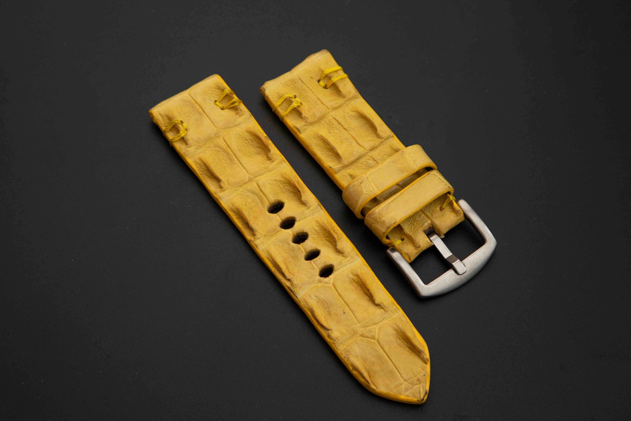 YELLOW CROCODILE HORNBACK LEATHER STRAP