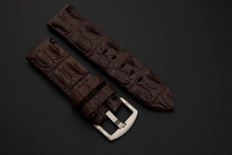 BROWN CROCODILE HORNBACK LEATHER STRAP