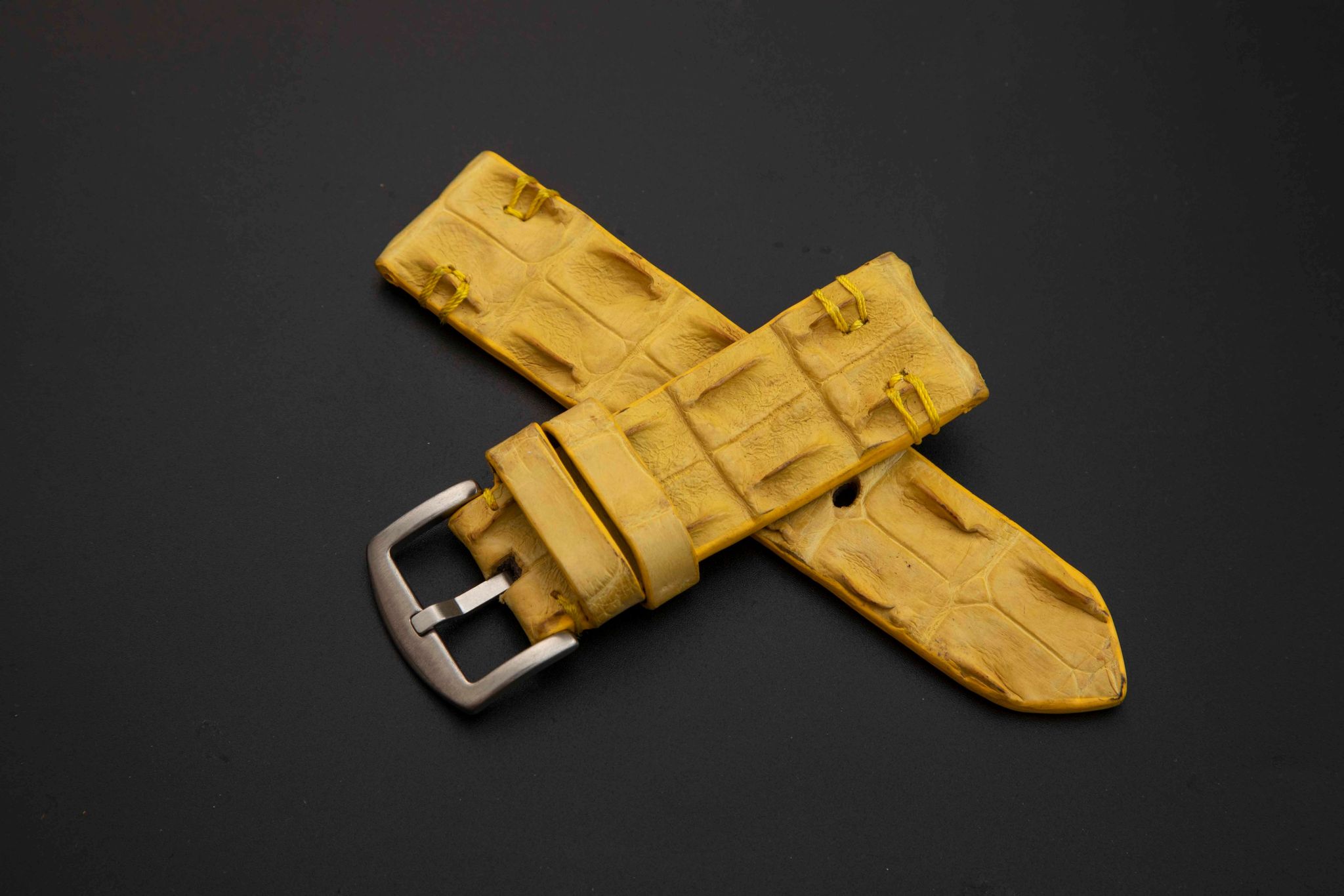 YELLOW CROCODILE HORNBACK LEATHER STRAP