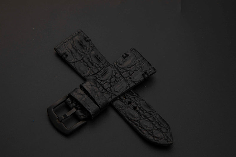 BLACK CROCODILE HORNBACK LEATHER STRAP