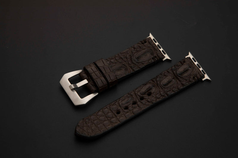 BROWN CROCODILE HORNBACK LEATHER STRAP