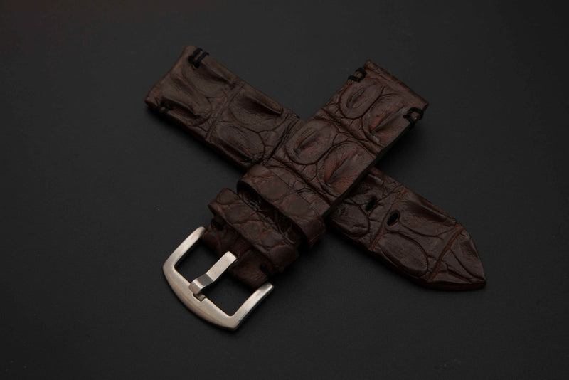 BROWN CROCODILE HORNBACK LEATHER STRAP