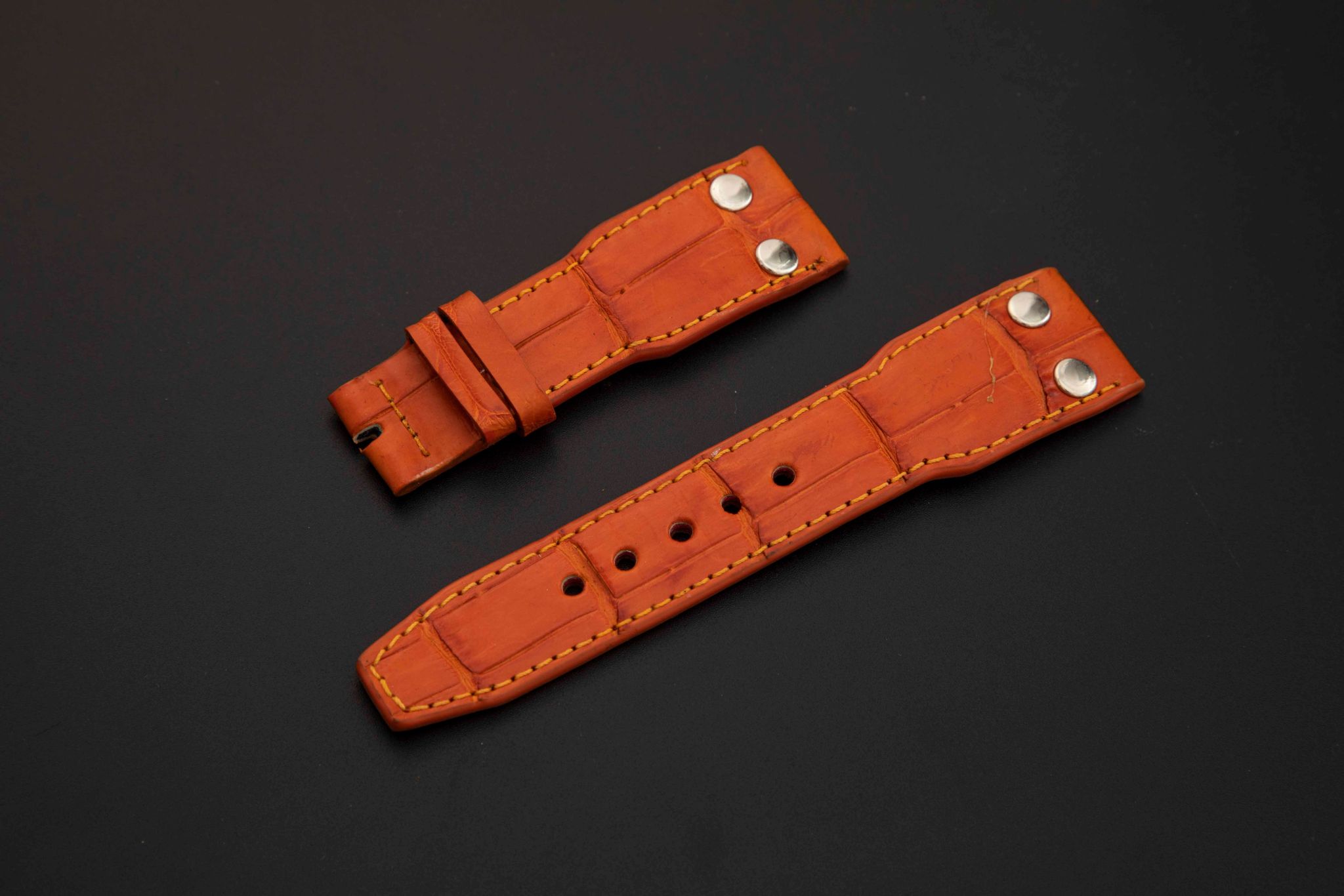 ORANGE CROCODILE BELLY LEATHER STRAP