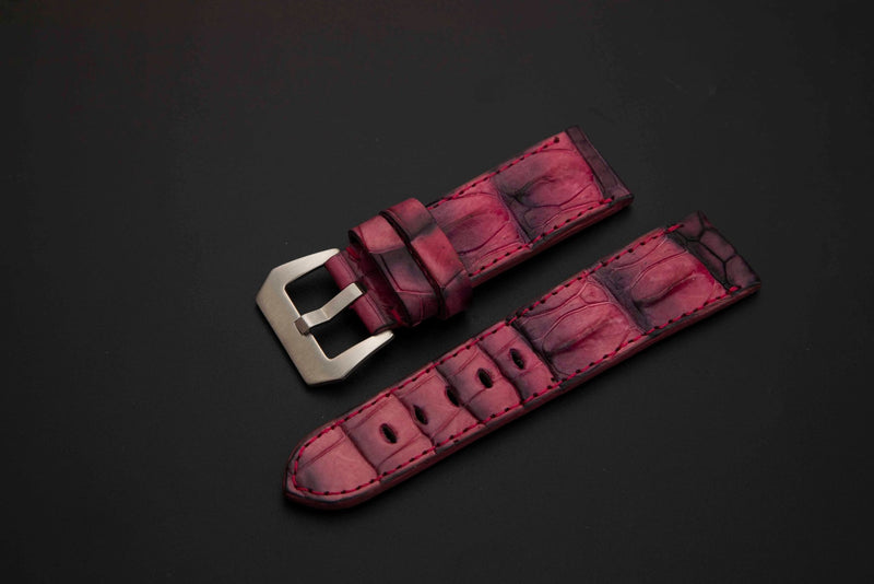 PINK&BLACK CROCODILE HORNBACK LEATHER STRAP