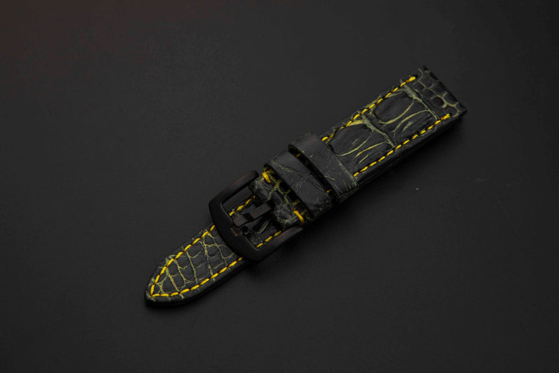 BLACK&GOLD CROCODILE HORNBACK LEATHER STRAP