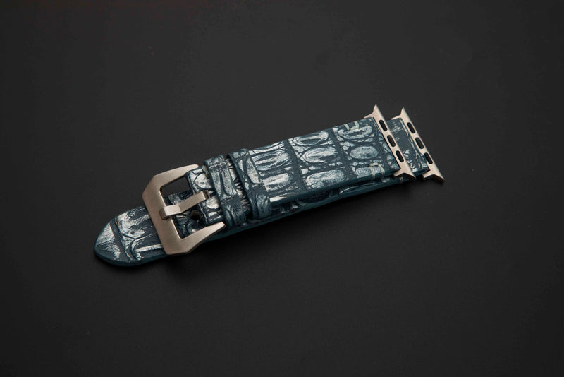 BLUE&SILVER CROCODILE HORNBACK LEATHER STRAP