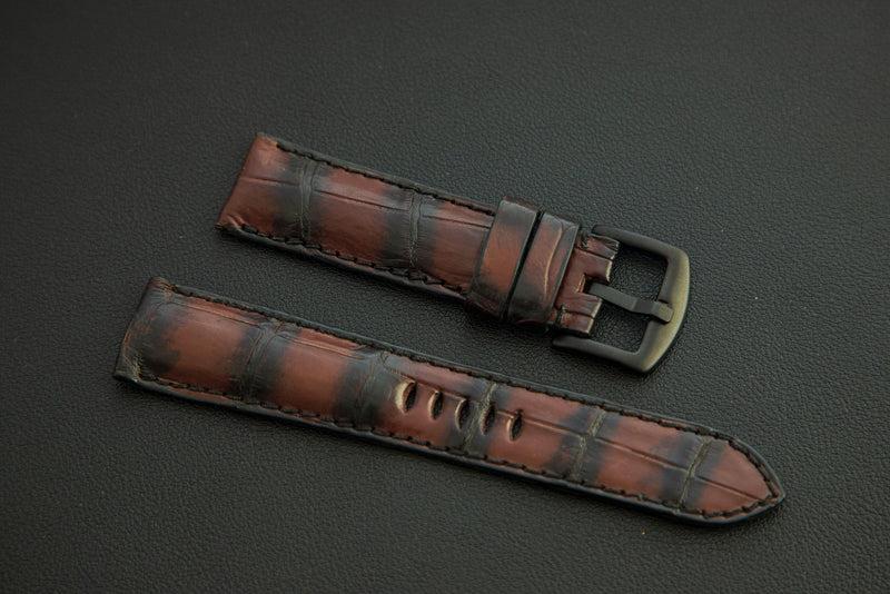 BROWN&BLACK CROCODILE BELLY LEATHER STRAP