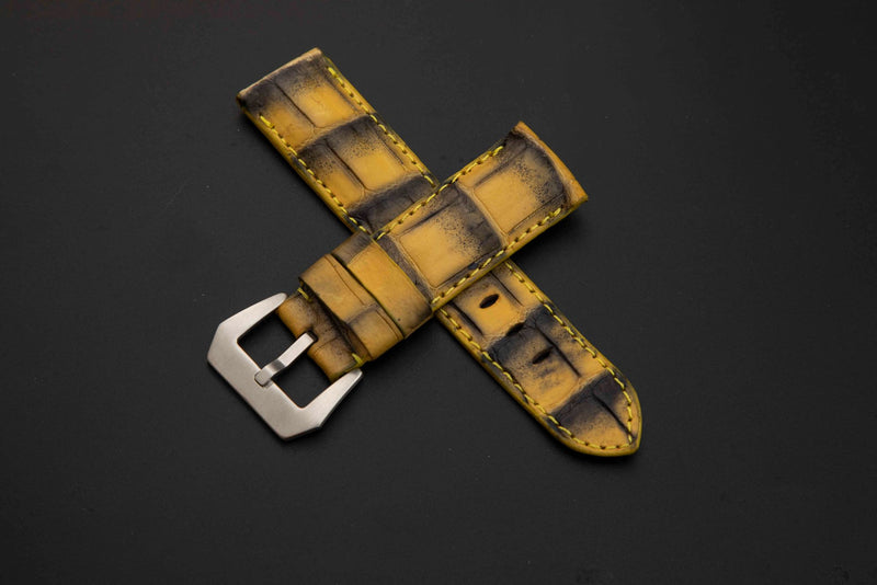 YELLOW&BLACK CROCODILE BELLY LEATHER STRAP