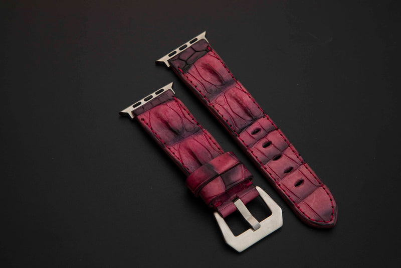 PINK&BLACK CROCODILE HORNBACK LEATHER STRAP