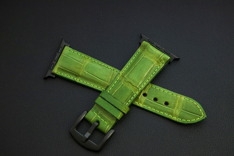 GREEN CROCODILE BELLY LEATHER STRAP