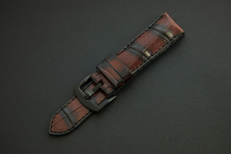 BROWN&BLACK CROCODILE BELLY LEATHER STRAP