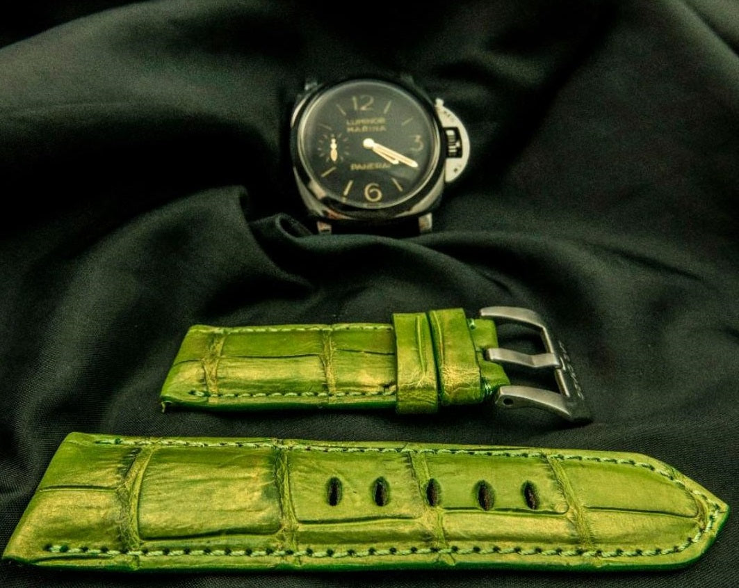 GREEN CROCODILE BELLY LEATHER STRAP