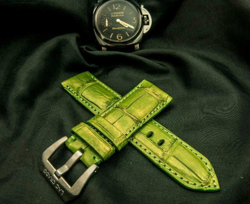 GREEN CROCODILE BELLY LEATHER STRAP
