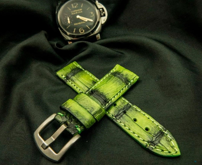 GREEN&BLACK CROCODILE BELLY LEATHER STRAP