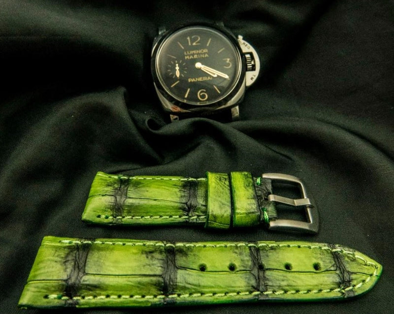 GREEN&BLACK CROCODILE BELLY LEATHER STRAP