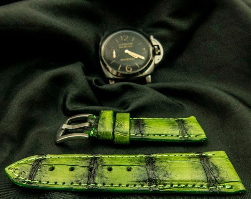 GREEN&BLACK CROCODILE BELLY LEATHER STRAP