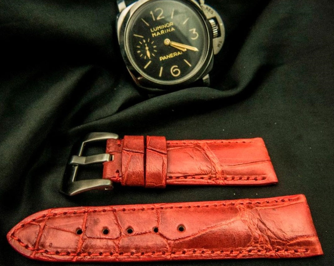 RED CROCODILE BELLY LEATHER STRAP