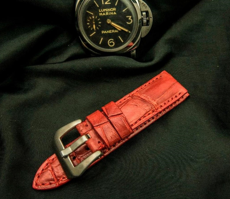 RED CROCODILE BELLY LEATHER STRAP