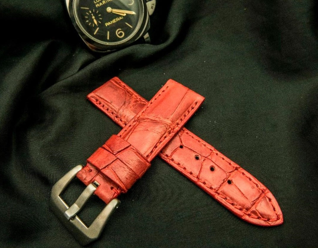 RED CROCODILE BELLY LEATHER STRAP