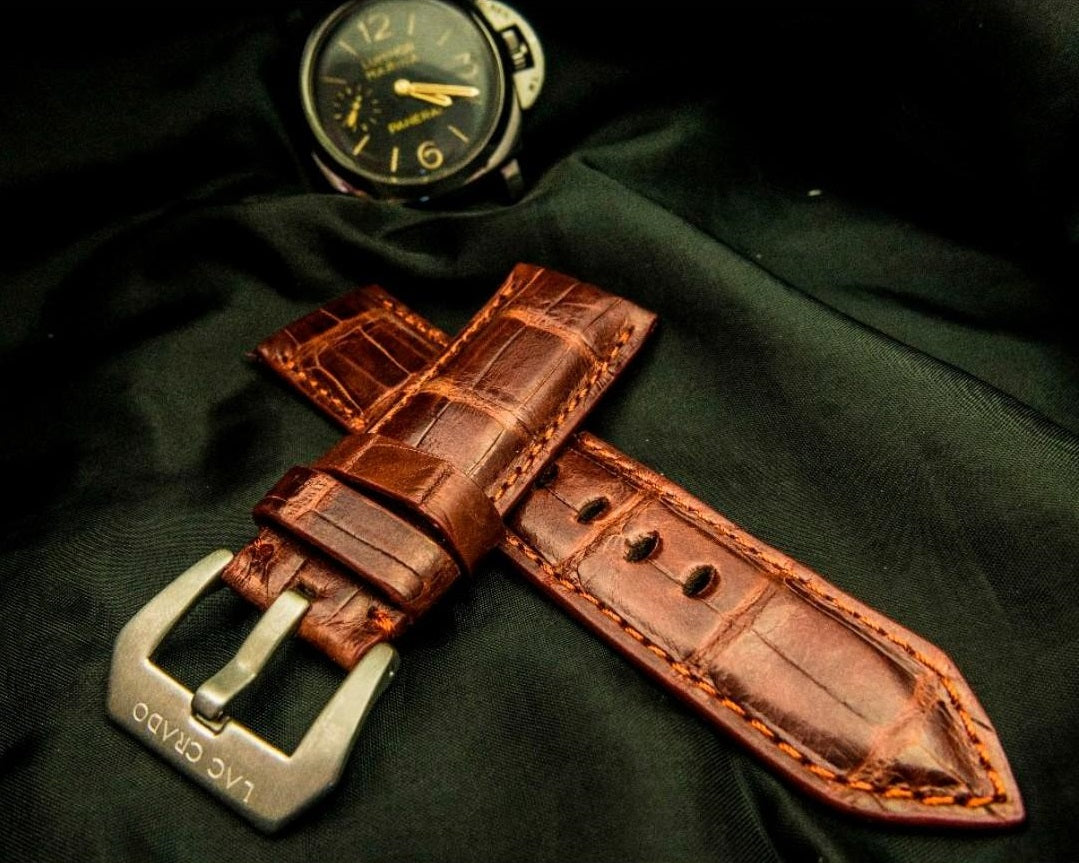 BROWN CROCODILE BELLY LEATHER STRAP