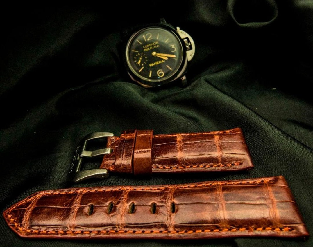 BROWN CROCODILE BELLY LEATHER STRAP