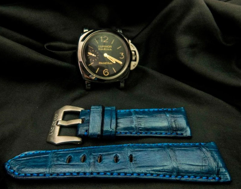 BLUE CROCODILE BELLY LEATHER STRAP