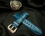 BLUE CROCODILE BELLY LEATHER STRAP