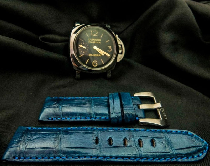 BLUE CROCODILE BELLY LEATHER STRAP
