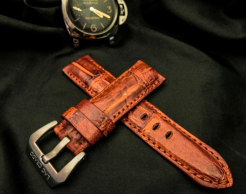 BROWN CROCODILE BELLY LEATHER STRAP