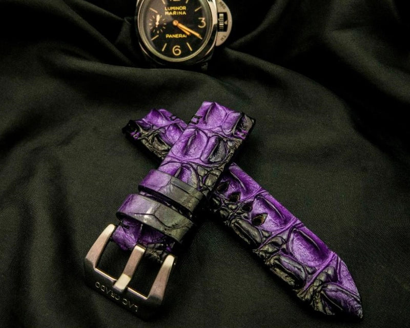 PURPLE&BLACK CROCODILE HORNBACK LEATHER STRAP