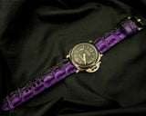 PURPLE&BLACK CROCODILE HORNBACK LEATHER STRAP