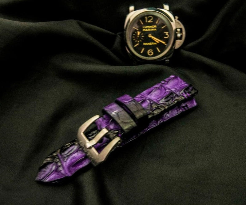 PURPLE&BLACK CROCODILE HORNBACK LEATHER STRAP