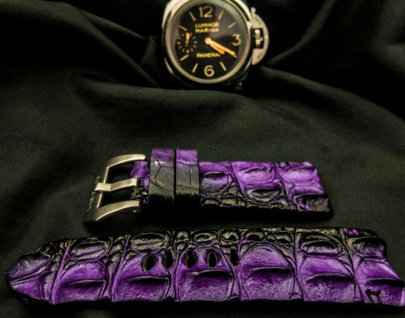PURPLE&BLACK CROCODILE HORNBACK LEATHER STRAP