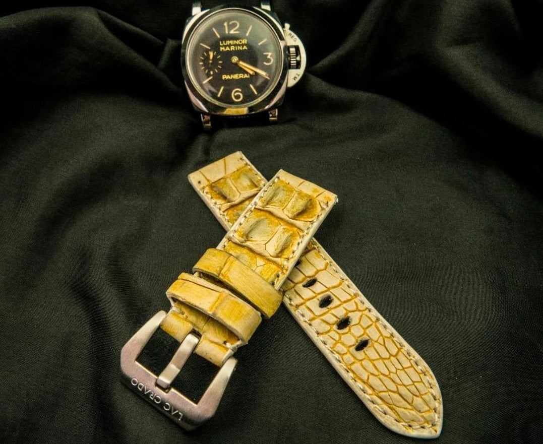 YELLOW CROCODILE HORNBACK LEATHER STRAP