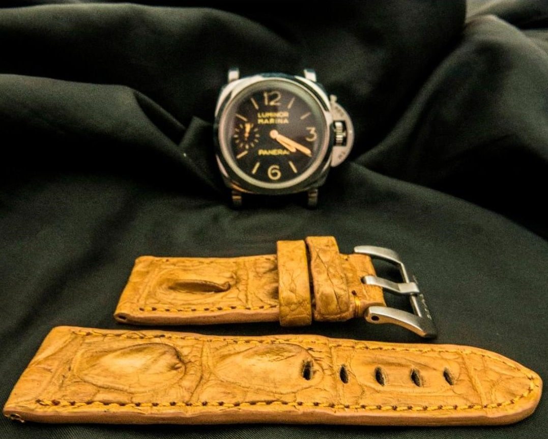 ORANGE CROCODILE HORNBACK LEATHER STRAP