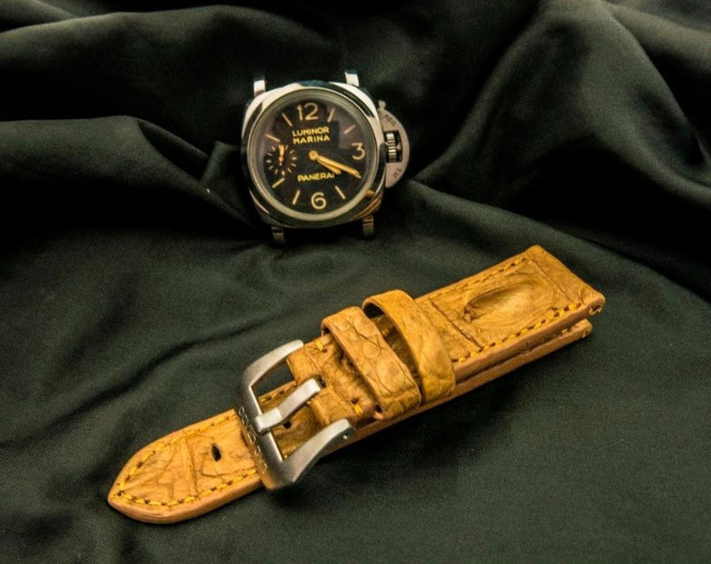 ORANGE CROCODILE HORNBACK LEATHER STRAP
