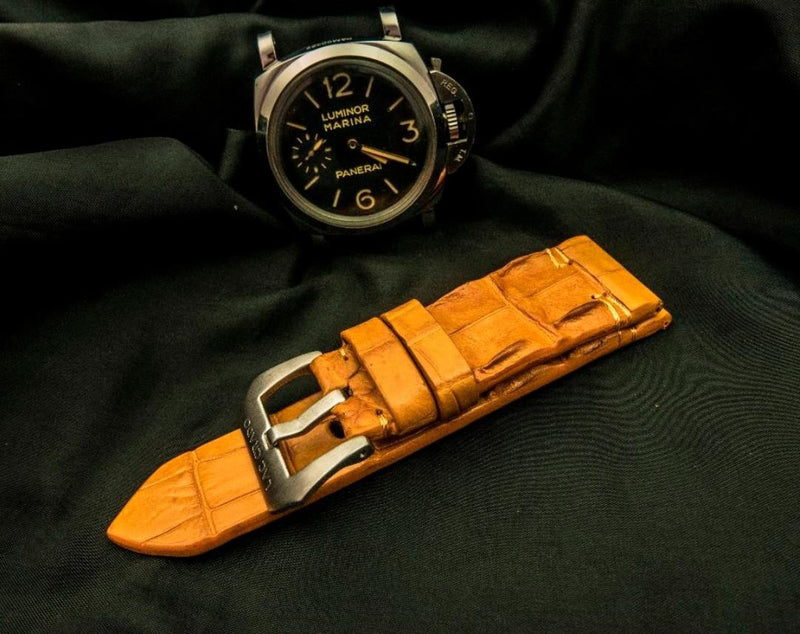 ORANGE CROCODILE HORNBACK LEATHER STRAP