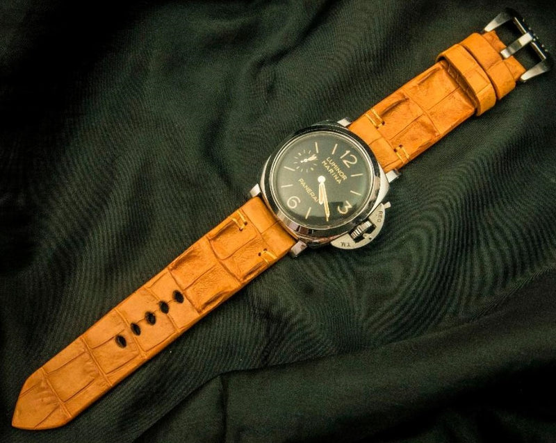 ORANGE CROCODILE HORNBACK LEATHER STRAP