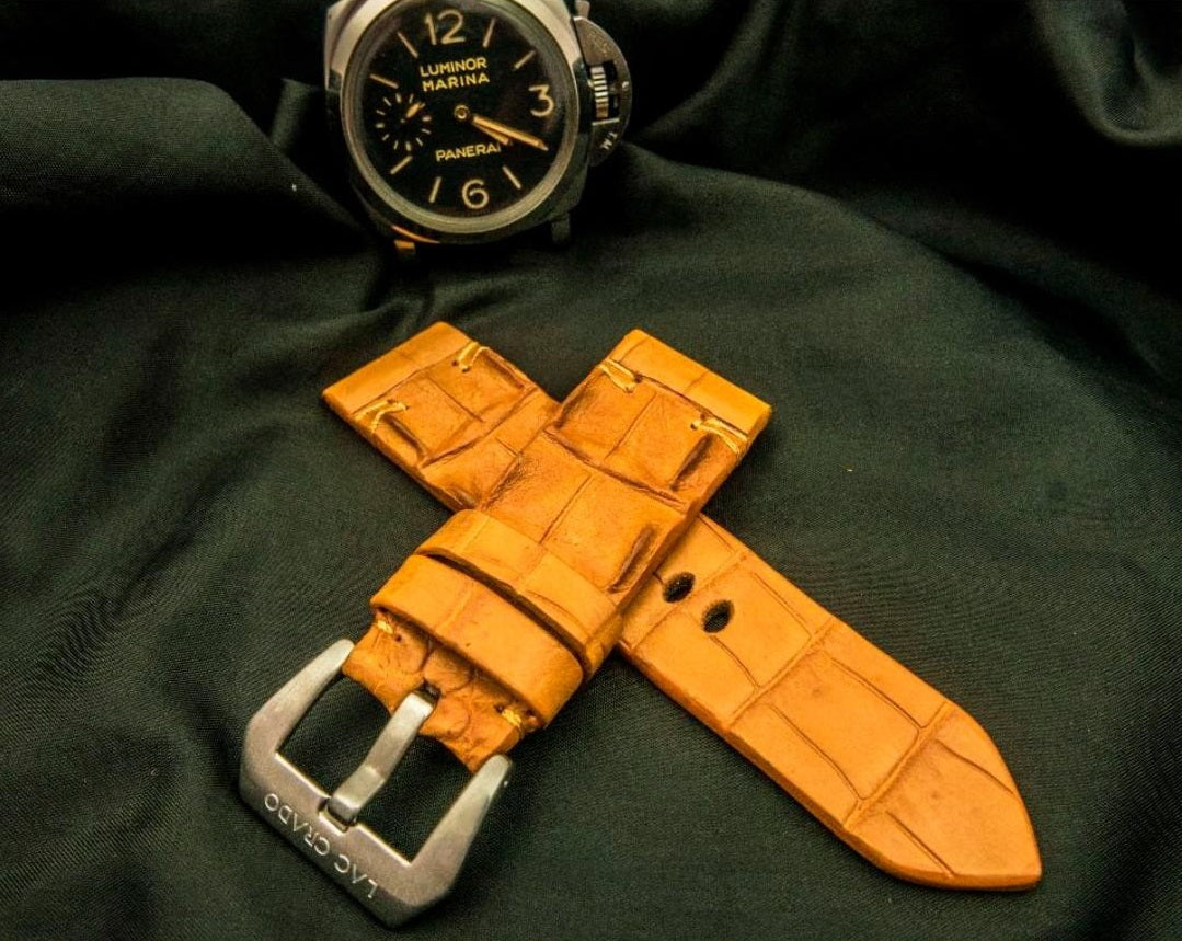 ORANGE CROCODILE HORNBACK LEATHER STRAP