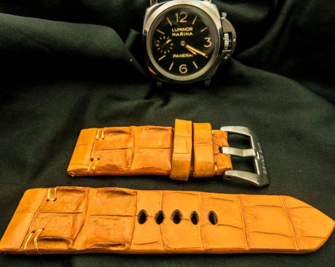 ORANGE CROCODILE HORNBACK LEATHER STRAP