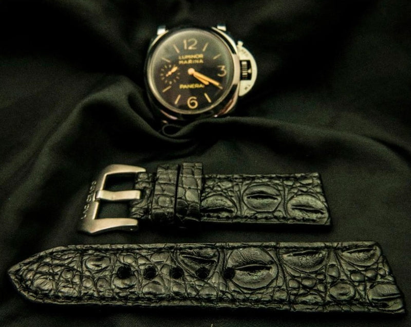 BLACK CROCODILE HORNBACK LEATHER STRAP - Lac Crado 