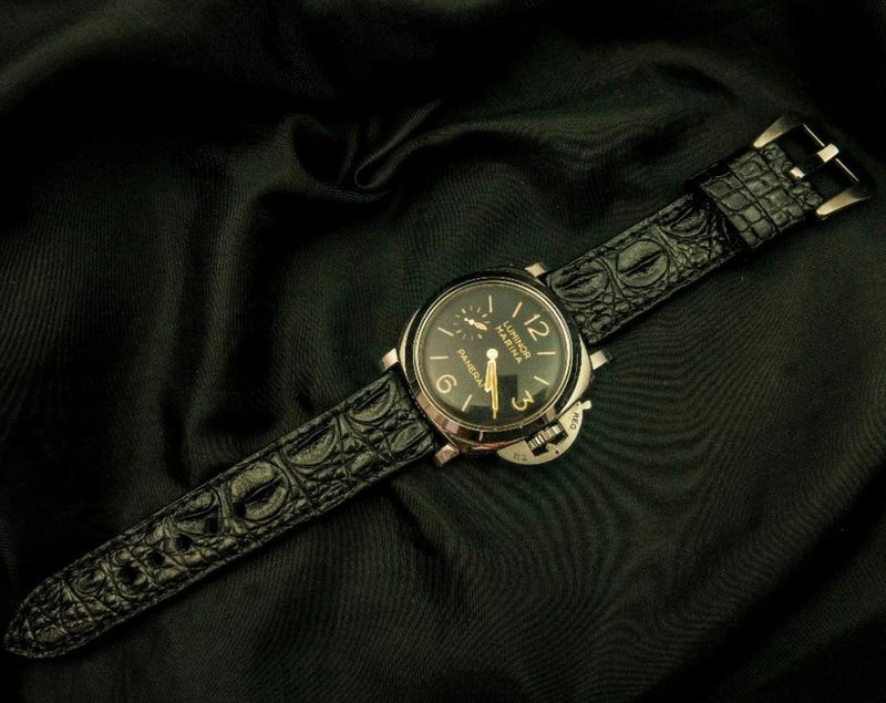 BLACK CROCODILE HORNBACK LEATHER STRAP - Lac Crado 