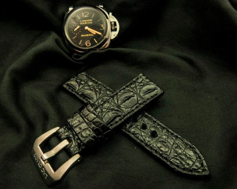 BLACK CROCODILE HORNBACK LEATHER STRAP - Lac Crado 