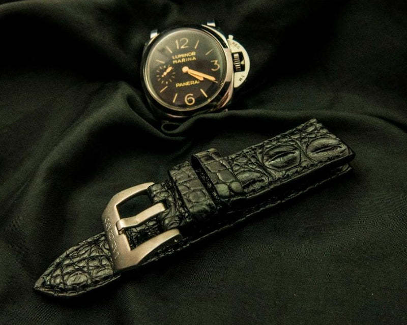 BLACK CROCODILE HORNBACK LEATHER STRAP - Lac Crado 