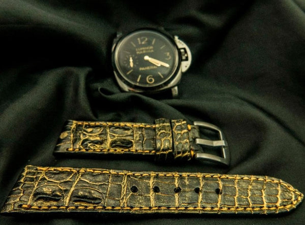 BLACK&YELLOW CROCODILE HORNBACK LEATHER STRAP