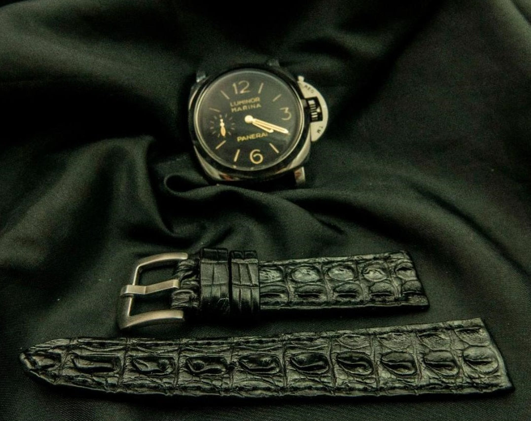 BLACK CROCODILE HORNBACK LEATHER STRAP - Lac Crado 