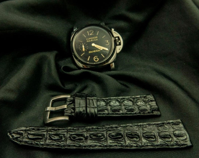 BLACK CROCODILE HORNBACK LEATHER STRAP - Lac Crado 
